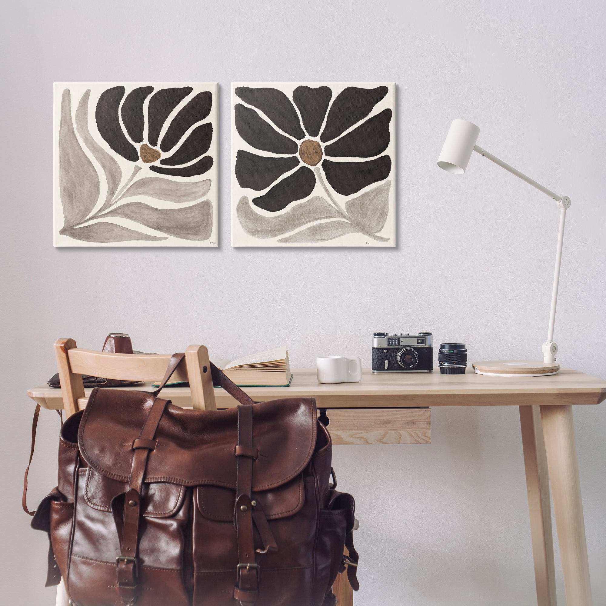 Stupell Industries Large Modern Flower Plants & Flowers Painting Wrapped Canvas Art Print Wall Art, 17 x 17, Set of 2