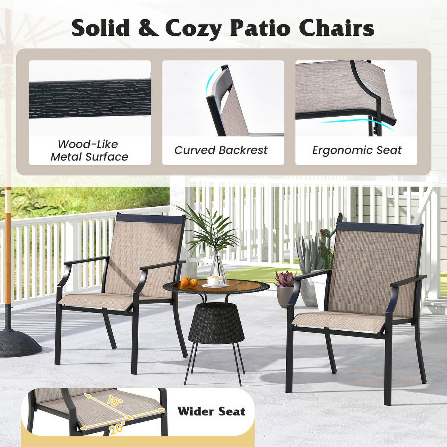 Aimee Lii 4 Piece Patio Dining Chairs, Large Outdoor Chairs with Breathable Seat and Metal Frame, Coffee Aimee Lii 4 Piece Patio Dining Chairs, Large Outdoor Chairs with Breathable Seat and Metal Frame, Coffee