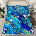 thumbnail image 2 of Manfei Blue Butterfly Bed Sheets Full, Cute Wildlife Bedding Full Size, Modern Marble Bedroom Set, Super Cozy Bedroom Decor, Top Sheet + Fitted Sheet + Pillowcase, 2 of 7