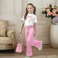 thumbnail image 2 of ZXLBBD Girls Fall Outfits with Bow Print and Flared Pants 2 Piece Toddler Kids Casual Loose Fit Outdoor Activities Clothes Sets,Pink,Size 11 Y-12 Y, 2 of 5