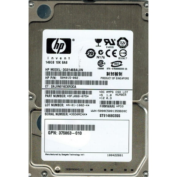 Seagate ST9146803SS P/N: 9FJ066-075 F/W: HPD3 146GB HP