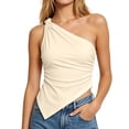 thumbnail image 2 of Tqcoqu Womens Summer Tops Sleeveless One Shoulder Slim Fit Y2K Shirts Ruched Knit Asymmetrical Top Blouse,Beige,Women's S-XXL, 2 of 7