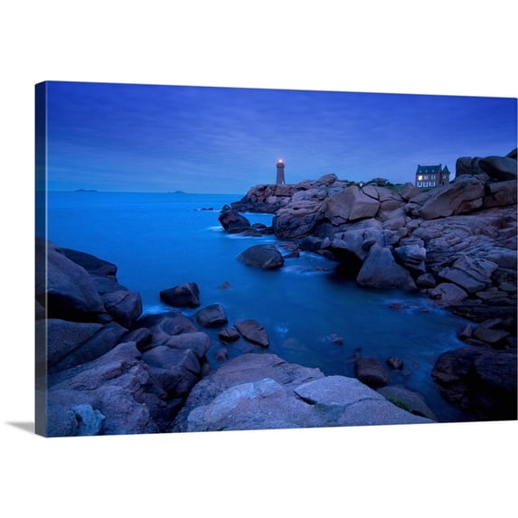 Great BIG Canvas | "Small Lighthouse And House At Dusk, Coastline Of France" Canvas Wall Art - 30x20