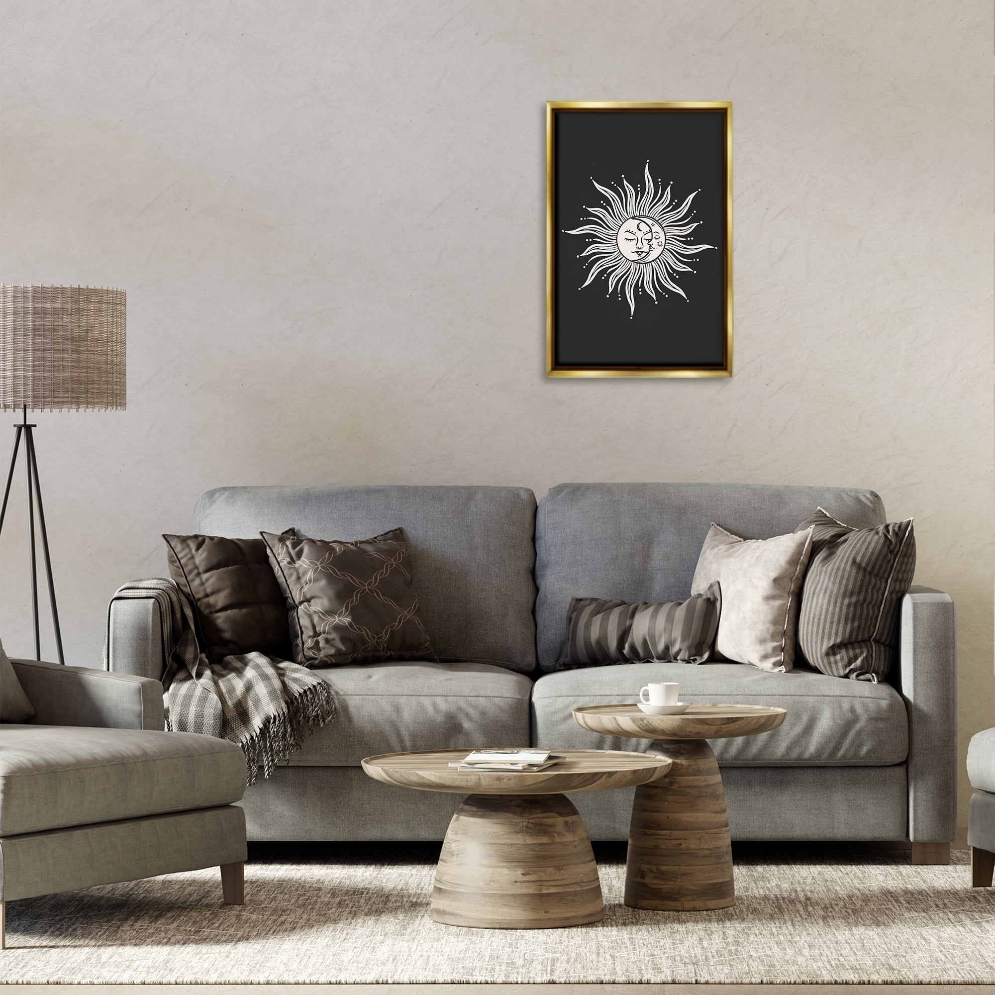 Stupell Industries Celestial Sun on Black Astrology & Stars Painting Gold Floater Framed Canvas Art Print Wall Art, 17 x 25
