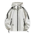 thumbnail image 2 of BinBiL Men Outdoor Casual Coat Hooded Solid Color Double Pocket Jacket Trench Work Outwear White XXXL(XXXL), 2 of 9