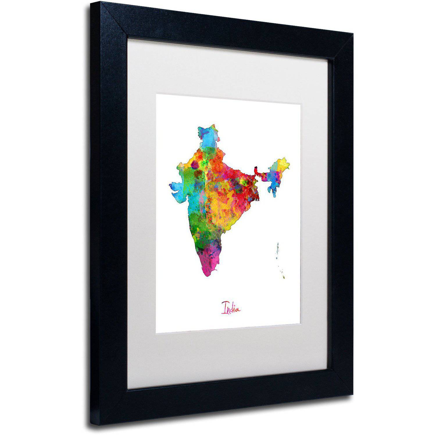 Trademark Fine Art "India Watercolor Map" Canvas Art by Michael Tompsett White Matte, Black Frame