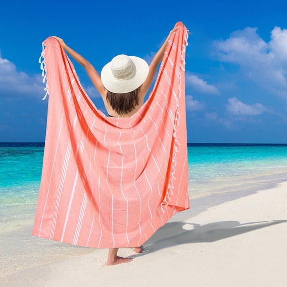 2-Pack Pink Oversized Beach Towel, Sandproof Beach Blanket with Tassels, Super Absorbent Lightweight Bath Towel for Pool, Travel, Camping