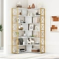 thumbnail image 6 of AngLink 7-Tier Bookcase Home Office Bookshelf, L-Shaped Corner Bookcase with Metal Frame, Industrial Style Shelf with Open Storage, MDF Board (Gold), 6 of 7