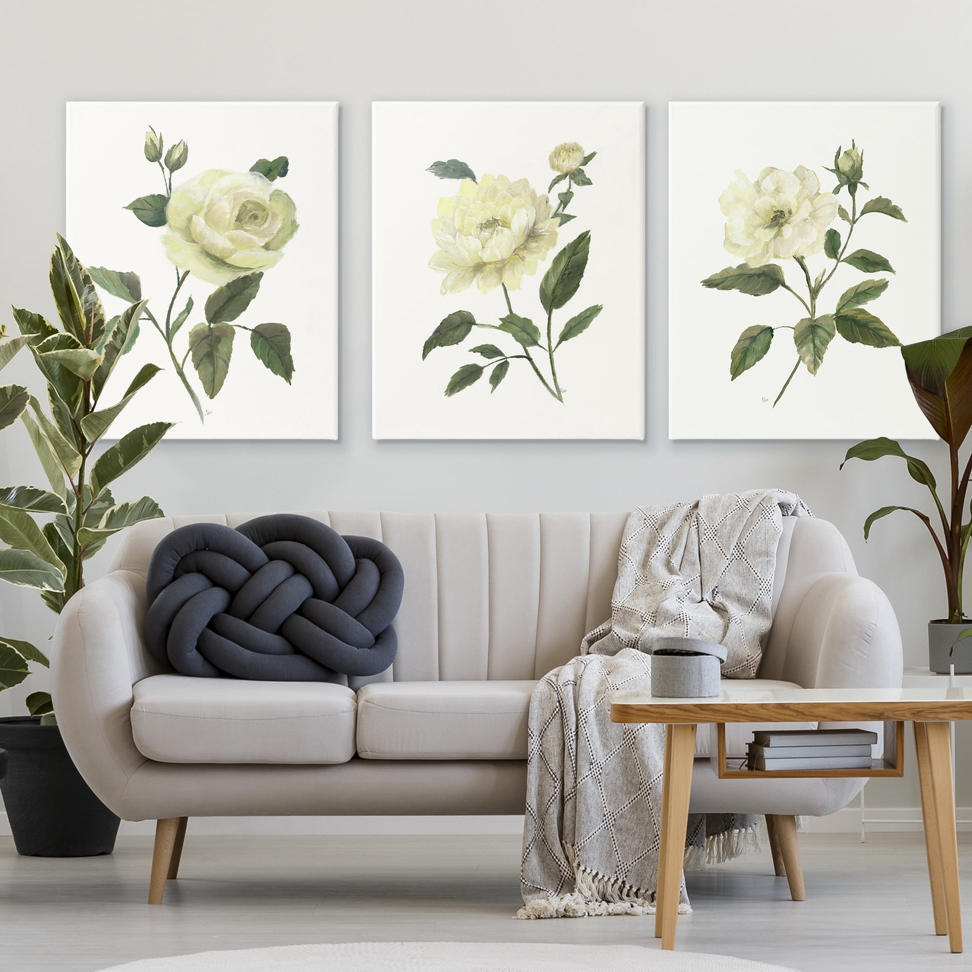 Stupell Industries Ivory Budding Garden Flowers 3 Piece Canvas Wall Art Set, design by Nan