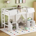 thumbnail image 3 of Twin Loft Bed with Built-in Bookshelf, Curtain, and Storage Shelf Amusement Park-Inspired Playful Design Safety Guardrails, White, 3 of 9