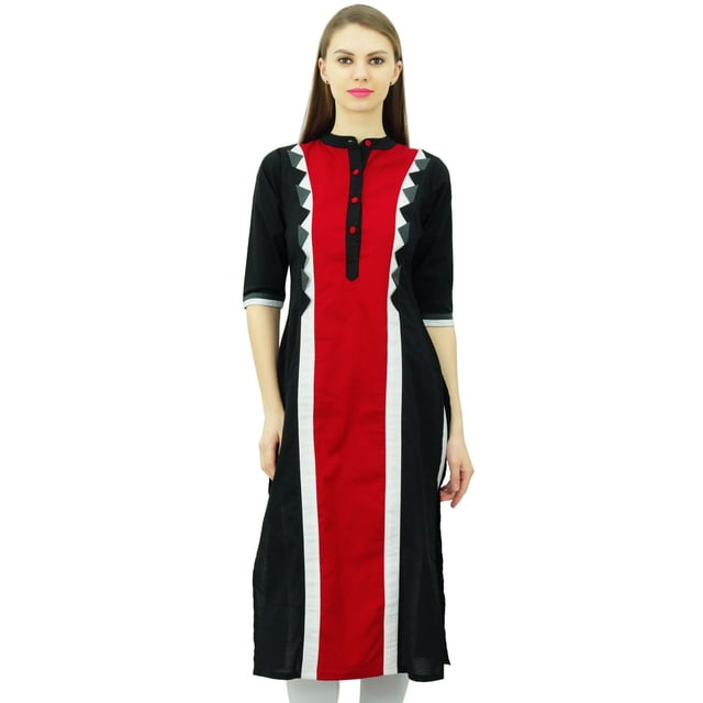 Phagun Tunique en Coton pour Femmes, Kurta Droite Décontractée d'Été avec Col Chinois