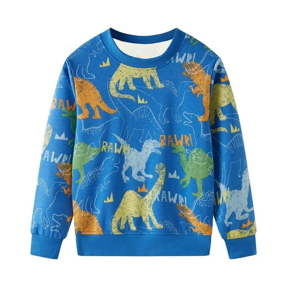 CUZIBR Toddler Boys Crewneck Sweatshirt Dinosaur Graphic Pullover Long Sleeve Comfort Casual Daily Wear,Blue,3-4 Years