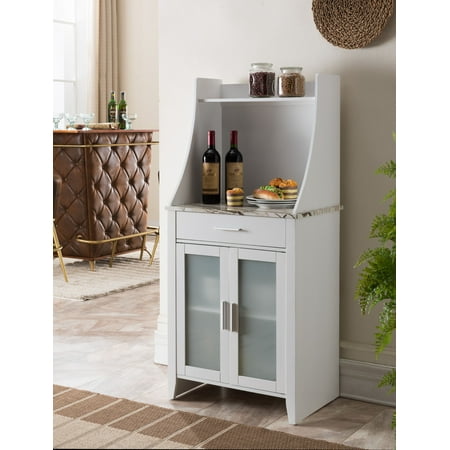Luis White Wood 4 Shelf Contemporary Microwave Kitchen Cart With Storage Drawer & Marble Finish (Best Rated Microwave Drawer)