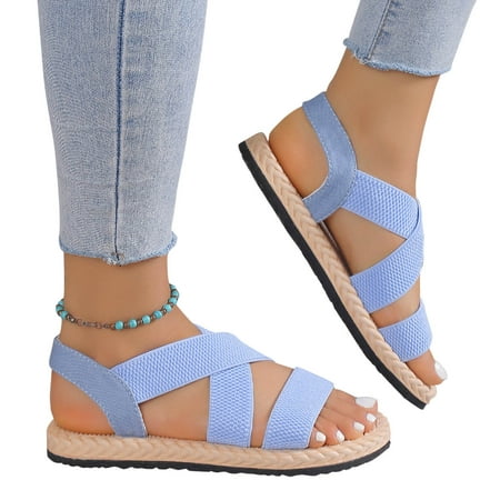 

YYYTop Flip Flops for Women Orthopedic Sandals for Women Strap Grass Woven Linen Rope Flat Bottomed Roman Shoes Beach Soft Sole Sandals Open Toe Heels for Women Summer Savings