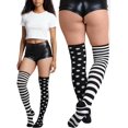 thumbnail image 2 of ToBeInStyle Women's Polka Dot And Striped Thigh High Socks -Black/White, 2 of 5