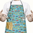 thumbnail image 2 of Cartoon Traffic Vehicles Boats Light Blue Apron-Garden Aprons for Women with Pockets-Cotton Linen Waterproof Kitchen Cooking Gardening Aprons Adjustable for Kitchen,Cooking,BBQ and Salon 33x27 Inch, 2 of 7