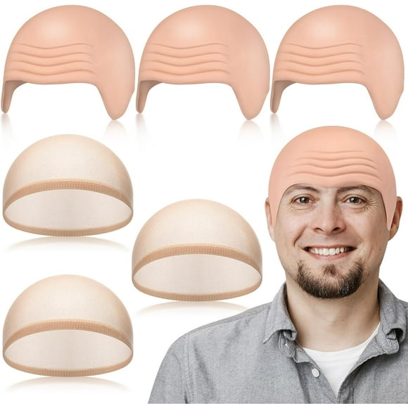 HLONK 6 Pcs Halloween Bald Caps Makeup Latex Bald Head Wig Cap Cosplay Makeup Costume Accessories for Women Men