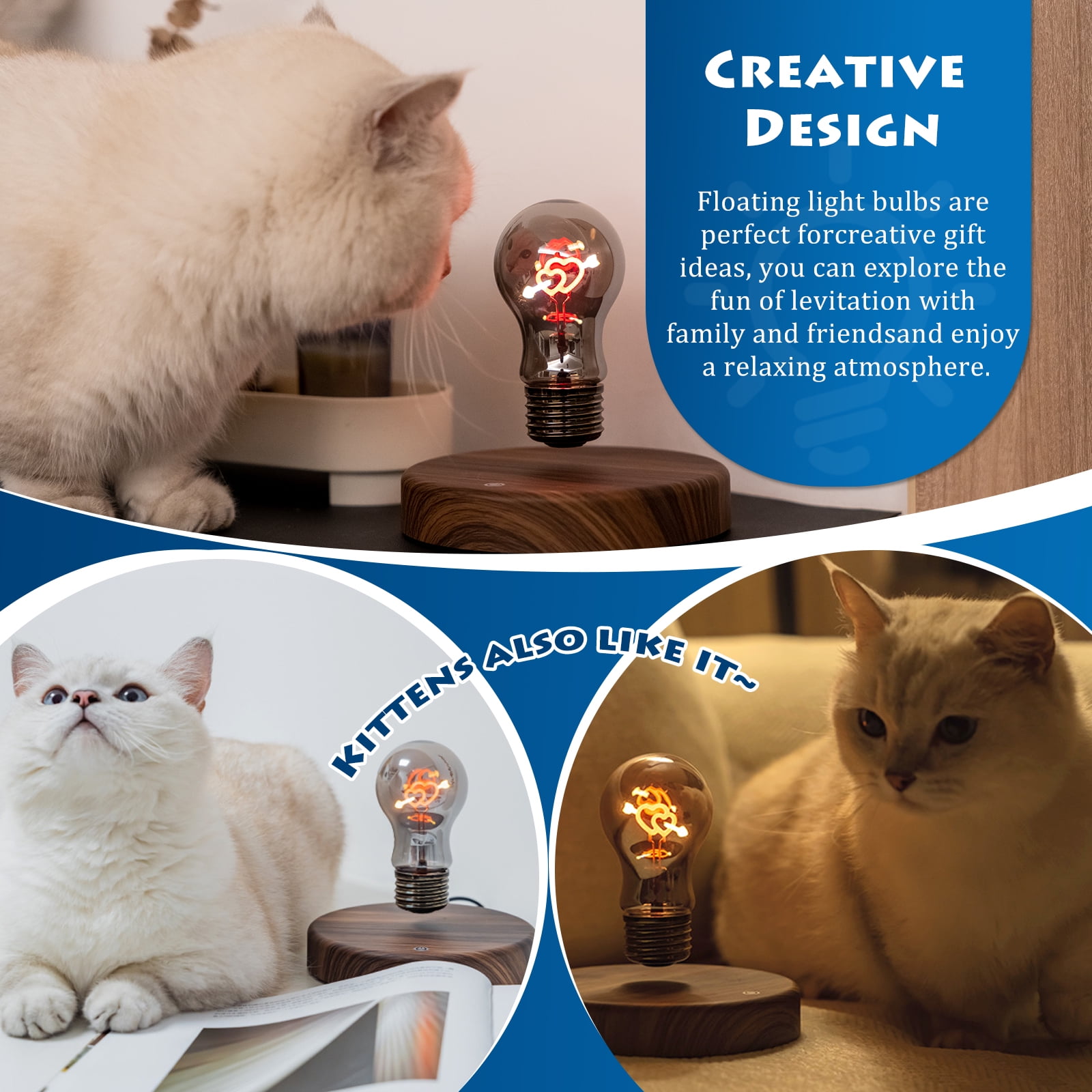 Magnetic Levitating Floating Wireless LED Light Bulb Desk Lamp for Unique Gifts, Love Gift, Creative Gift, Room Decor, Night Light, Home Office Decor Desk Tech Toys, Touch Control