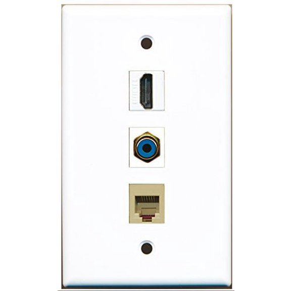 RiteAV - 1 Port HDMI and 1 Port RCA Blue and 1 Port Phone RJ11 RJ12 Beige Wall Plate