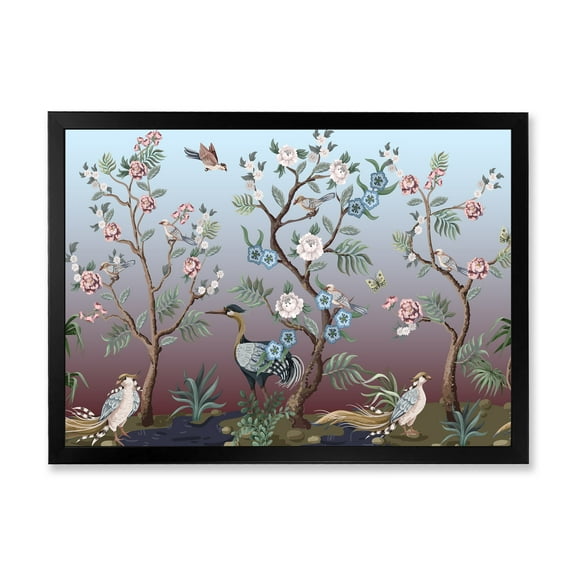 Designart 'Chinoiserie With Peonies and Birds XI' Traditional Framed Art Print