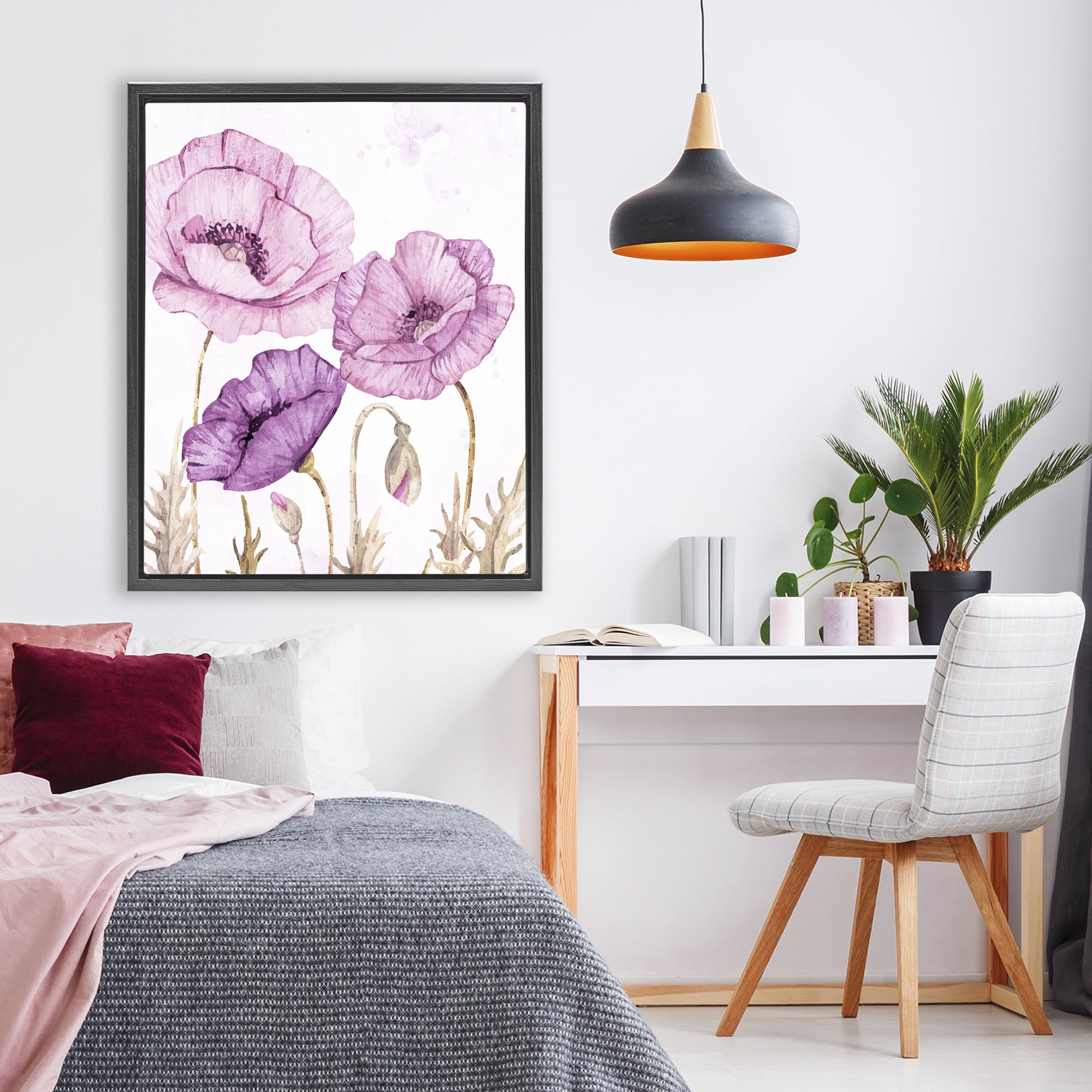 Stupell Industries Bright Purple Poppies Black Framed Floater Canvas Wall Art, design by Kim Allen