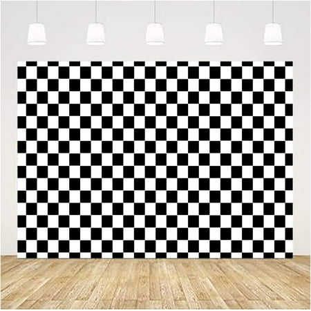Image of 9x6ft Black and White Racing Checker Texture Grid Birthday Chess Board Theme Photography Backdrops Children Kids