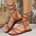 thumbnail image 4 of Ndbuld Womens Slip On Flip Flops Ring Toe Strappy Summer Gladiator Flat Sandals Thick Bottom Sandals Women Outer Wear Roman Style Sandals Women's Shoes Flat Sandals on Clearance Brown, 4 of 6