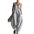 thumbnail image 3 of Women's Harem Jumpsuit V Neck Sleeveless Harem Overalls Stretchy Adjustable Strap Romper with Pockets Light Gray S, 3 of 6