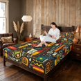 thumbnail image 3 of Manfei African Abstract Queen Sheets, Tribal Queen Sheet Sets, Multicolor and Black, Black Reversible 4 Pieces1 Flat Sheet + 1 Fitted Sheet + 2 Pillowcases, 3 of 6