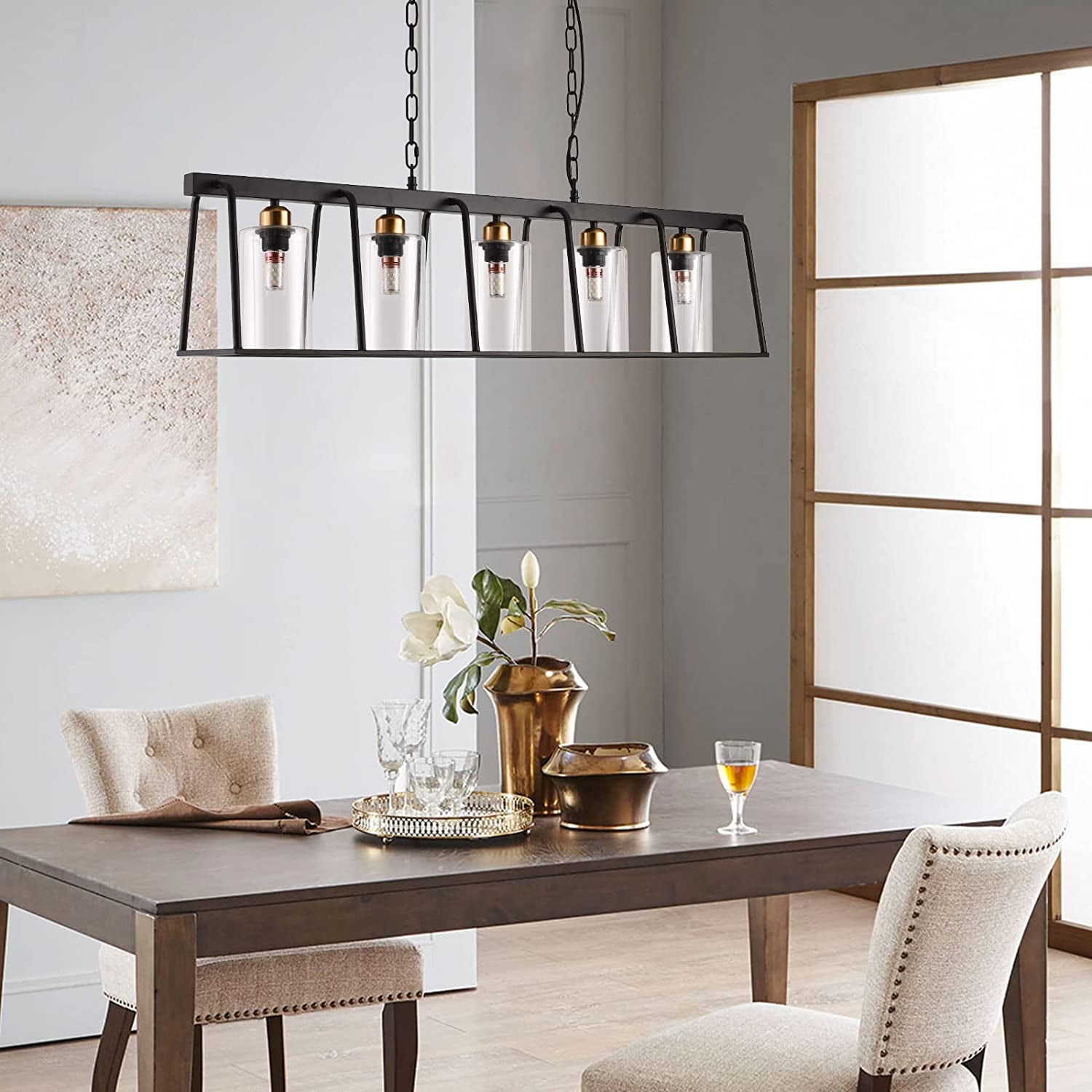 Miumaeov 5 Head Clear Shade Chandelier Farmhouse Ceiling Lamp Fixture