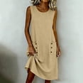 thumbnail image 5 of QUNYINEY Solid Sundress Women Midi Sleeveless Cotton Linen Casual Tank Dress Summer Crew Neck with Pockets Loose Fit Dresses, 5 of 7