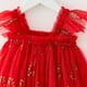 thumbnail image 3 of Vestido de cuello redondo y manga corta para niña, vestido navideño con estampado de estrellas, vestido de malla de princesa, vestido de manga voladora para niña, vestido festivo de poliéster para niñ, 3 of 4