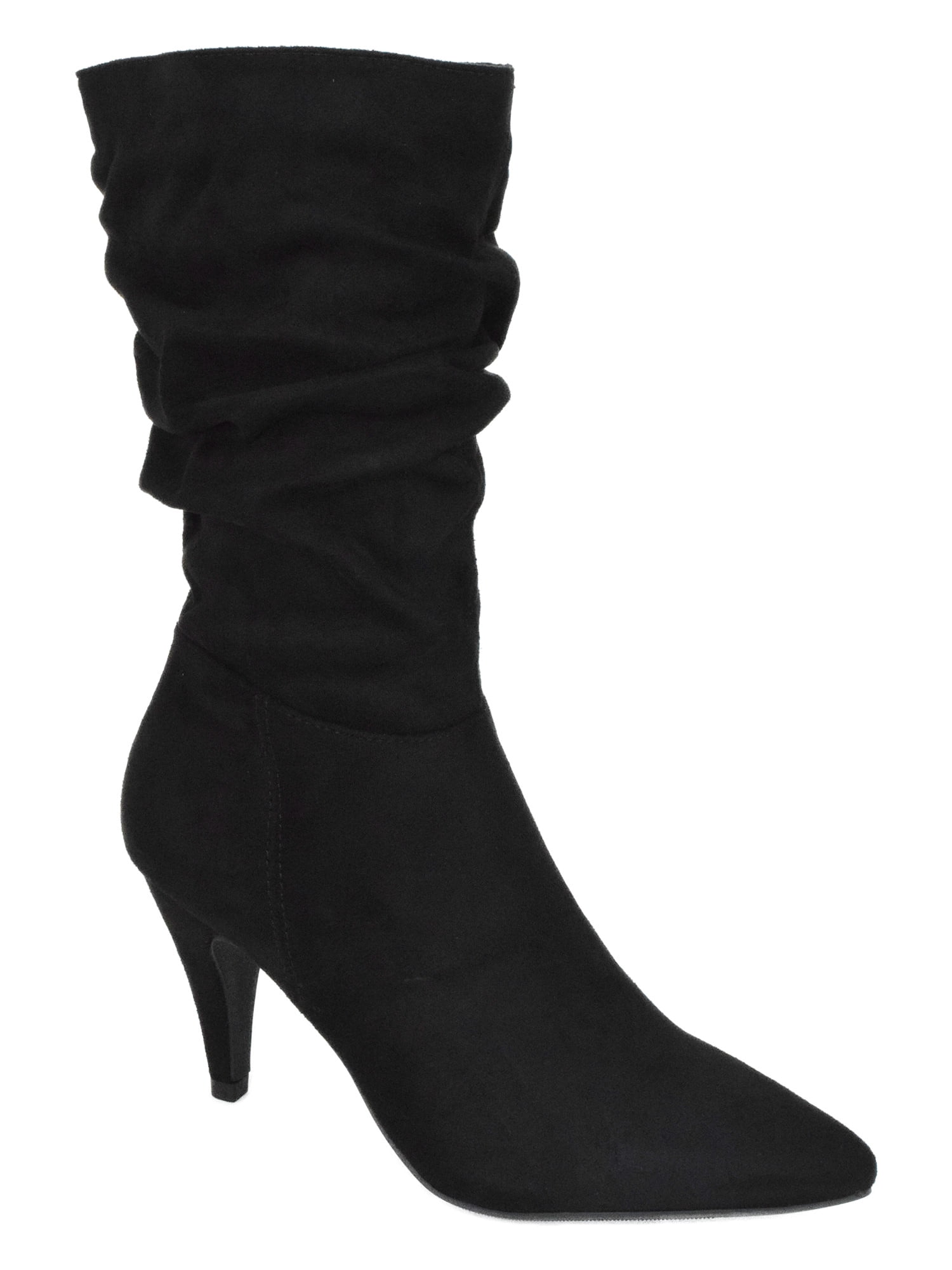 slouch mid calf heeled boot