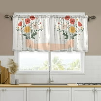 Yayeee Kitchen Curtains Set of 2 Light Filtering 57"x24" Over Sink Window Panels, Gray Cute Flower