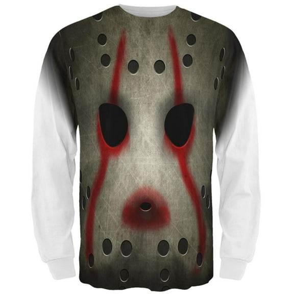Halloween Horror Movie Hockey Mask Costume All Over Mens Long Sleeve T Shirt Multi X-LG