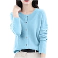 thumbnail image 3 of Cardigan Sweaters for Women Lightweight Casual Fashionable Button-Up Tops Round Neck Solid Color Long Sleeve Button Down Trendy Jackets Outerwear, 3 of 6