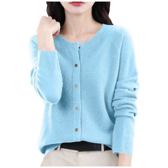 MXUIKV Crewneck Sweaters for Women Long Sleeve Fall Fashion Fitness Knitted Tunic Stretchy Loose Fitted Womens Blouses Solid Color