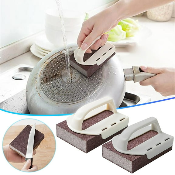 VALSEEL Household Cleaning Sponge With Handle Brush Household Emery Sponge Product Cleaning Brush Dish Brush Washing Brush Double-sided Cleaning Brush