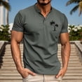 thumbnail image 2 of Men's Henley T-Shirts Summer Stylish Palm Tree Print Button Up Short Sleeve Tees Classic Muscle Fit Athletic Pullover Tops Z001-Grey XXL, 2 of 4