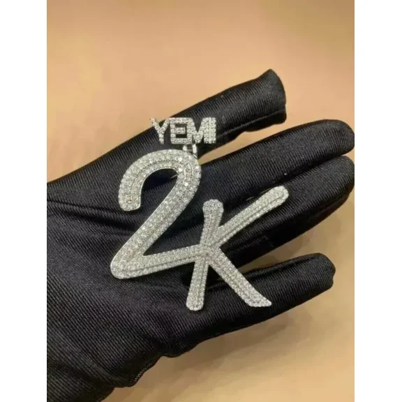 2Ct Round cut Lab Created Diamond Customized Name Pendant 14K White Gold plated