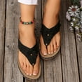 thumbnail image 5 of Summer Slippers for Women Boho Open Toe Slip-On Comfortable Wedge Thick-Soled Slippers Flip Flops Sandals for Women Beach Vacation Holiday Vintage Fashion Black 11, 5 of 9