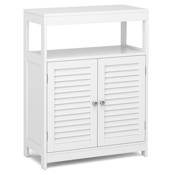 Costway Bathroom Floor Cabinet Free Standing Storage Organizer w/ Double Shutter Doors