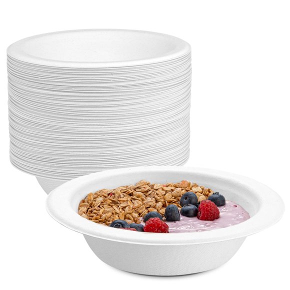 Comfy Package [125 Pack Bols en Papier Blanc 100 % Compostables, Bols à Soupe en Papier Robustes de 16 oz - Bols Jetables Écologiques pour Canne à Sucre