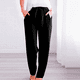 thumbnail image 4 of Pantalones informales de lino lisos para mujer con cintura elástica y cordón, 4 of 7