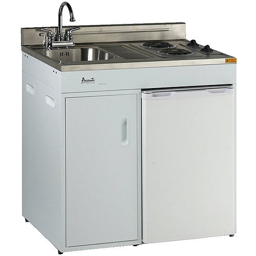 Avanti 36" COMPLETE COMPACT KITCHEN / WHITE W/SS TOP / 3.0 CU FT