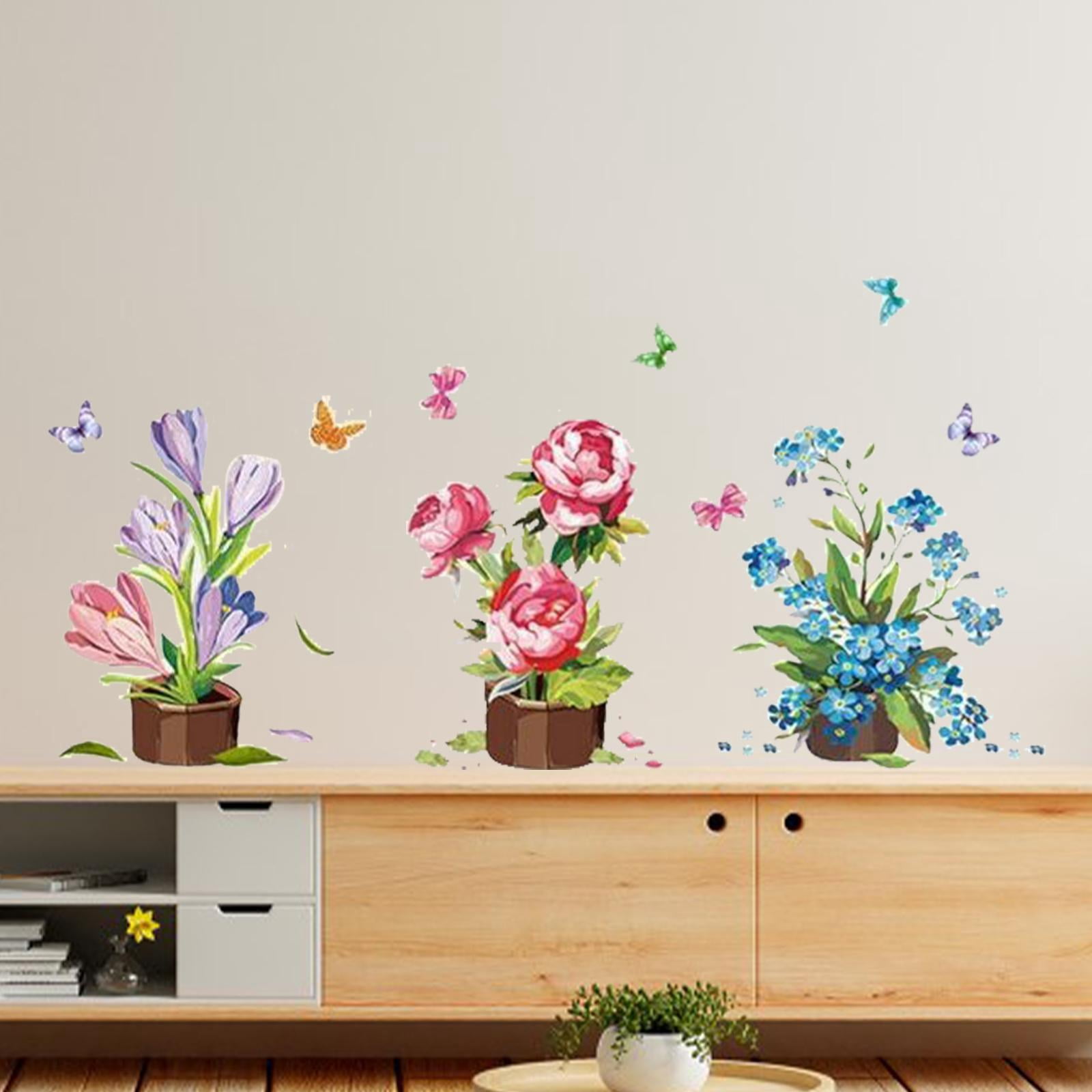 TISHITA Wall Decal Murals Vintage PVC, Removable Wall Sticker Wall Art Decor for Corridor Office Room, Home Decoration Flower Pots