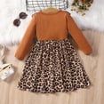 thumbnail image 3 of Popshion Toddler Girls Leopard Bowknot Dress Color Block Round Neck Casual Mid-length Fall Dress, 3 of 6