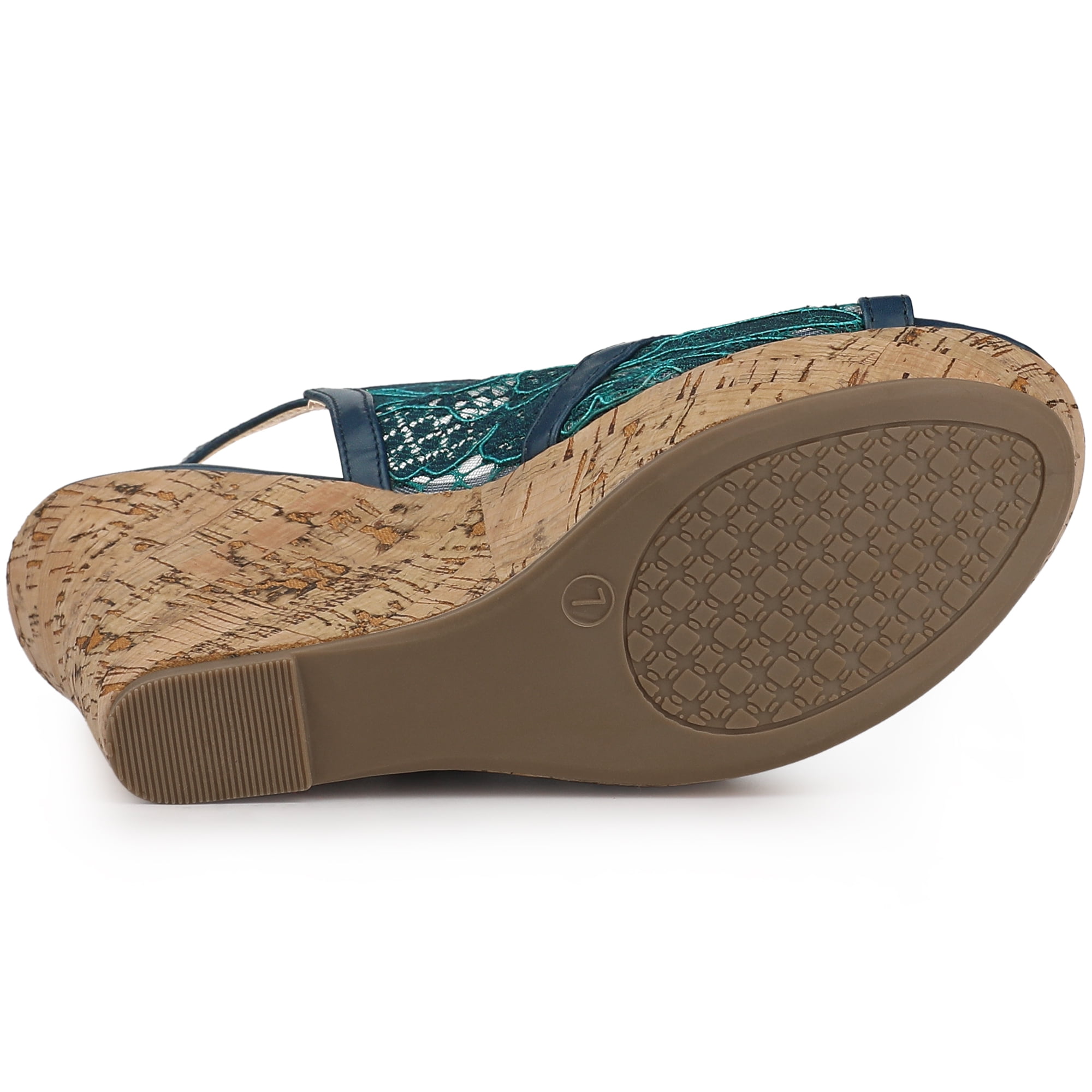 DARING DIVA Women's Open Toe Platform Heel Lace Wedges Sandals Blue Green 6