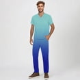 thumbnail image 3 of Men's 2-Piece Work Uniform Set, Short Sleeve V-Neck Gradient Print Top with Chest Pocket and Elastic Waist Pants, For Medical Nursing Scrubs,Light Blue,XL, 3 of 7