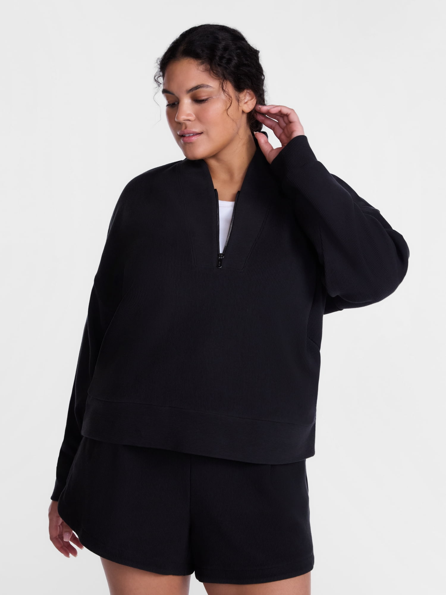 Avia Women's and Women's Plus Ribbed Ottoman Quarter Zip Sweatshirt, Sizes XS-4X